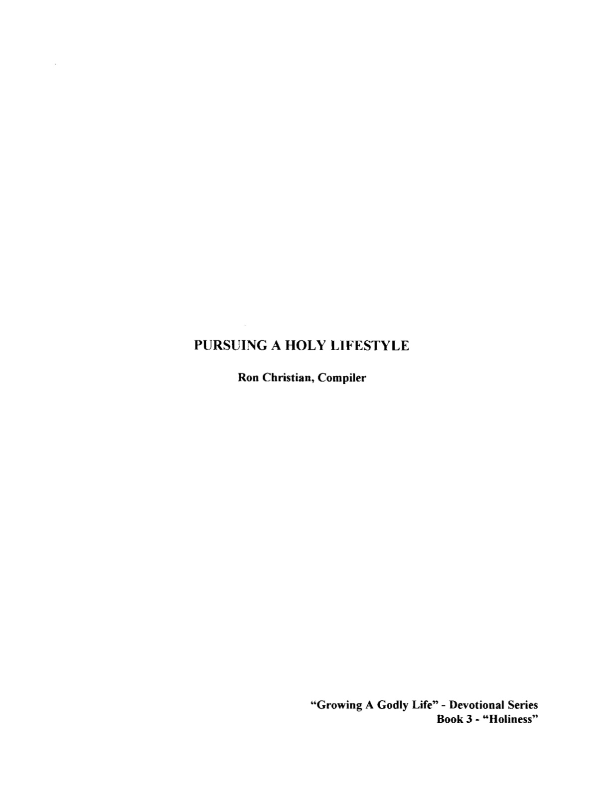 Cover of Pursuing a Holy Lifestyle
